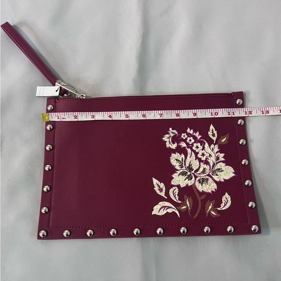 White House Black Market Port Wine Floral‎ Studded Pouch Clutch Purse Wristlet - Picture 5 of 6